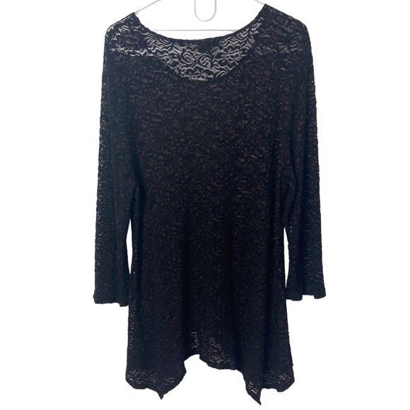 Tianello Lace Asbury Tunic Top Womens XL Black Brown Stretch Fairy Grunge Boho - Picture 7 of 8